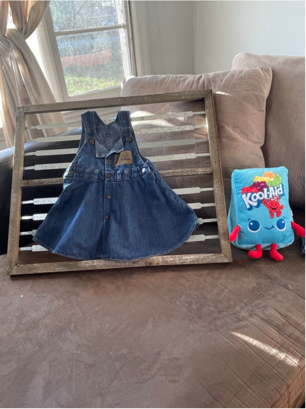 Vintage Baby Guess Blue Denim Pinafore Dress 3T Georges Marciano Leather Patch